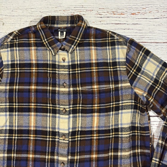Madewell Flannel Oversized Ex-Boyfriend Shirt in Fuller Plaid Blue Tartan - Picture 8 of 10